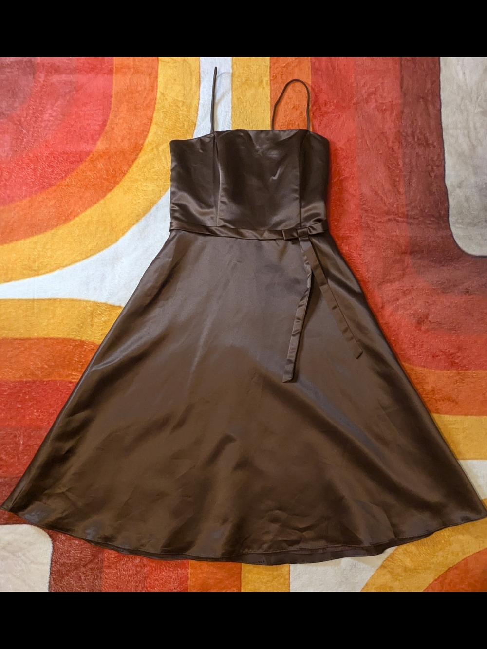 Y2K GoJane Brown Satin A-Line Slip Dress, MED, Prom Cocktail Formal Party Gown